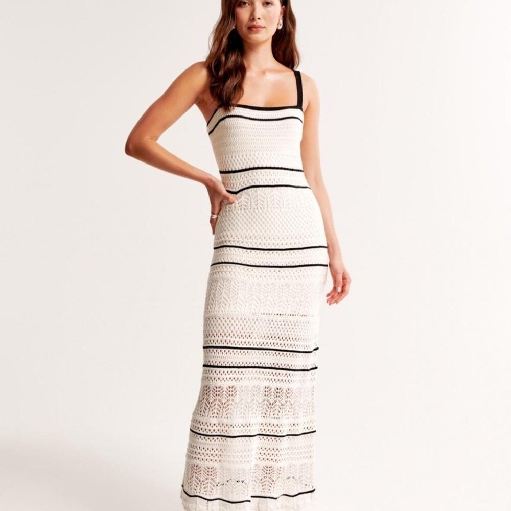 NWOT Abercrombie & Fitch Black and White Crochet-Style Maxi Dress